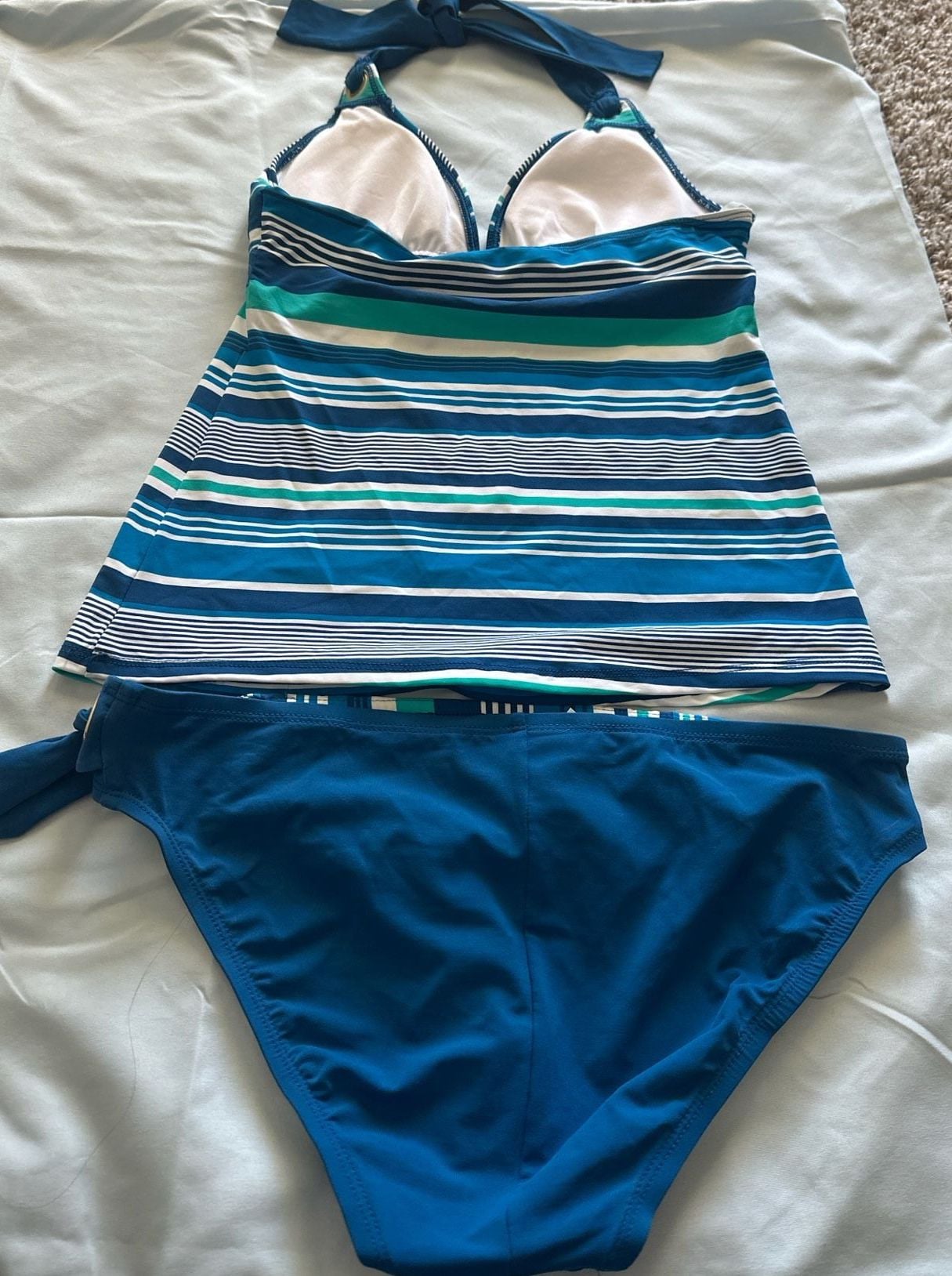 Bleu Rod Beattie Blue & Green Striped Halter Tankini Two-Piece Swimsuit Set 2