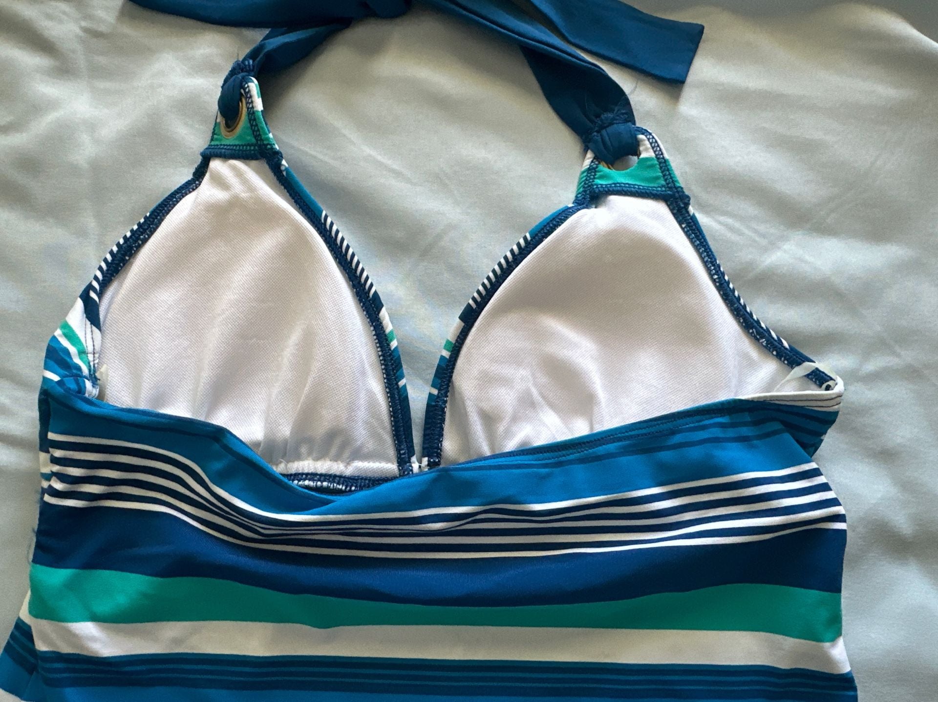 Bleu Rod Beattie Blue & Green Striped Halter Tankini Two-Piece Swimsuit Set 4