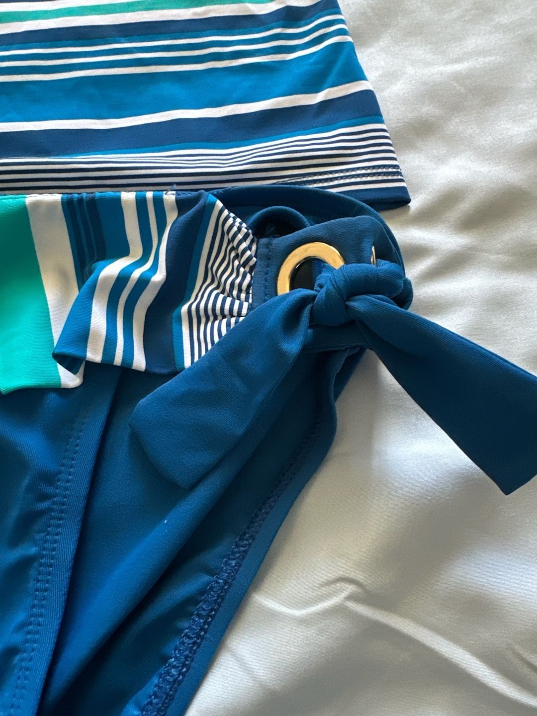Bleu Rod Beattie Blue & Green Striped Halter Tankini Two-Piece Swimsuit Set 5