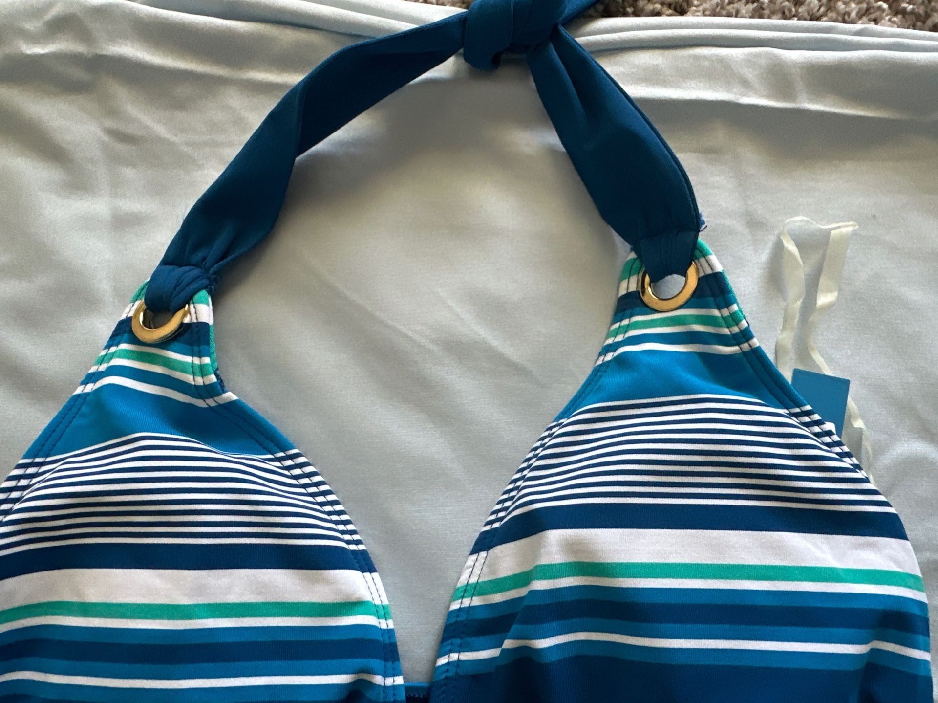 Bleu Rod Beattie Blue & Green Striped Halter Tankini Two-Piece Swimsuit Set 6