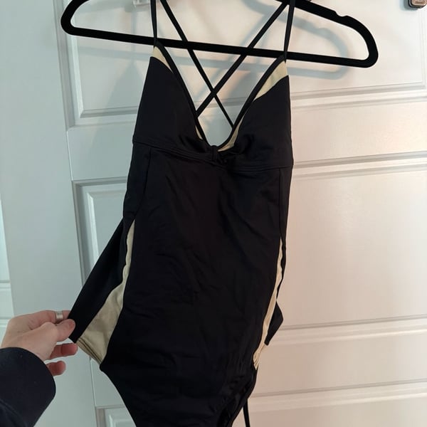 L*Space Monica Wise Black and Gold Strappy One-Piece Swimsuit Size 12