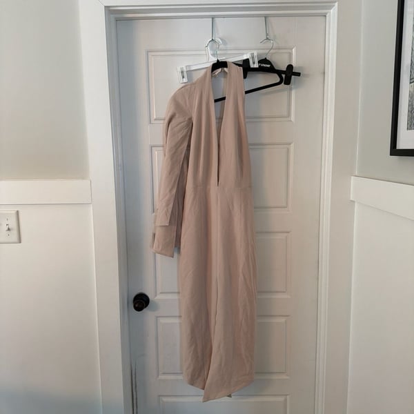 NWT MISHA COLLECTION Micah Dress - Nude Pink Halter Neck with Dramatic Bell Sleeve