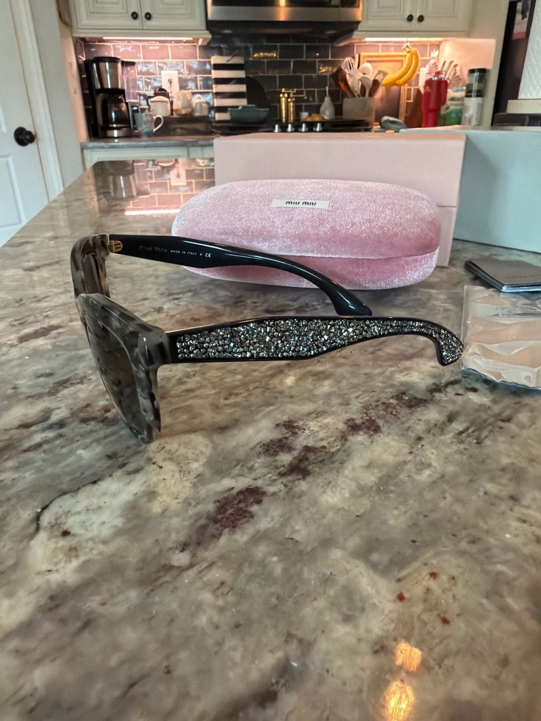 Miu Miu SMU 10P Noir Crystal Encrusted Tortoise Cat Eye Sunglasses 3