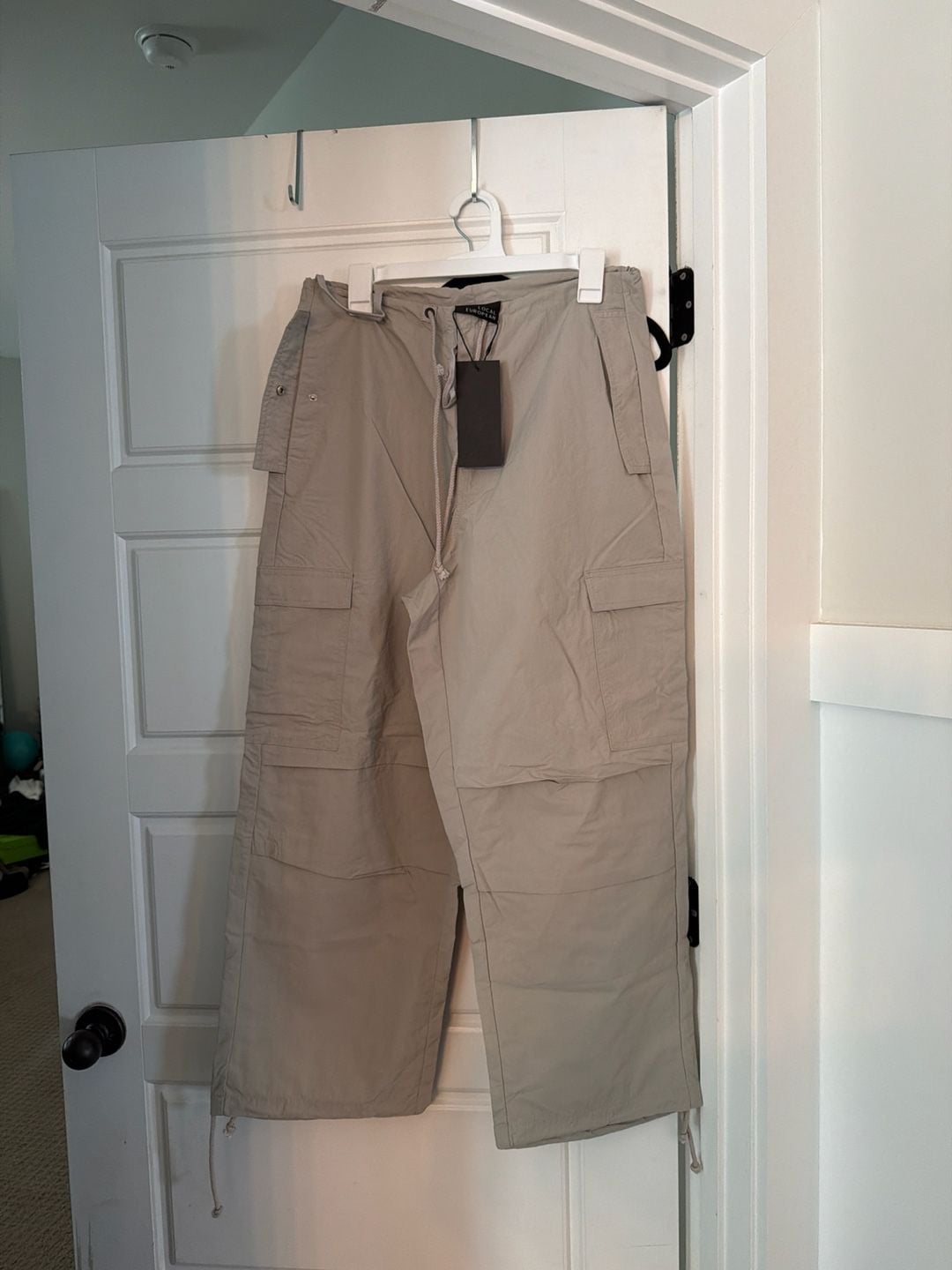 Local European Taupe Nylon Wide Leg Cargo Pants 2