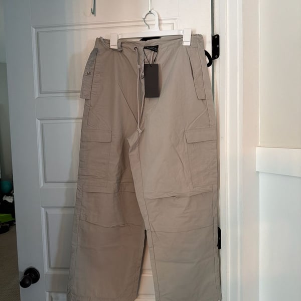 Local European Taupe Nylon Wide Leg Cargo Pants