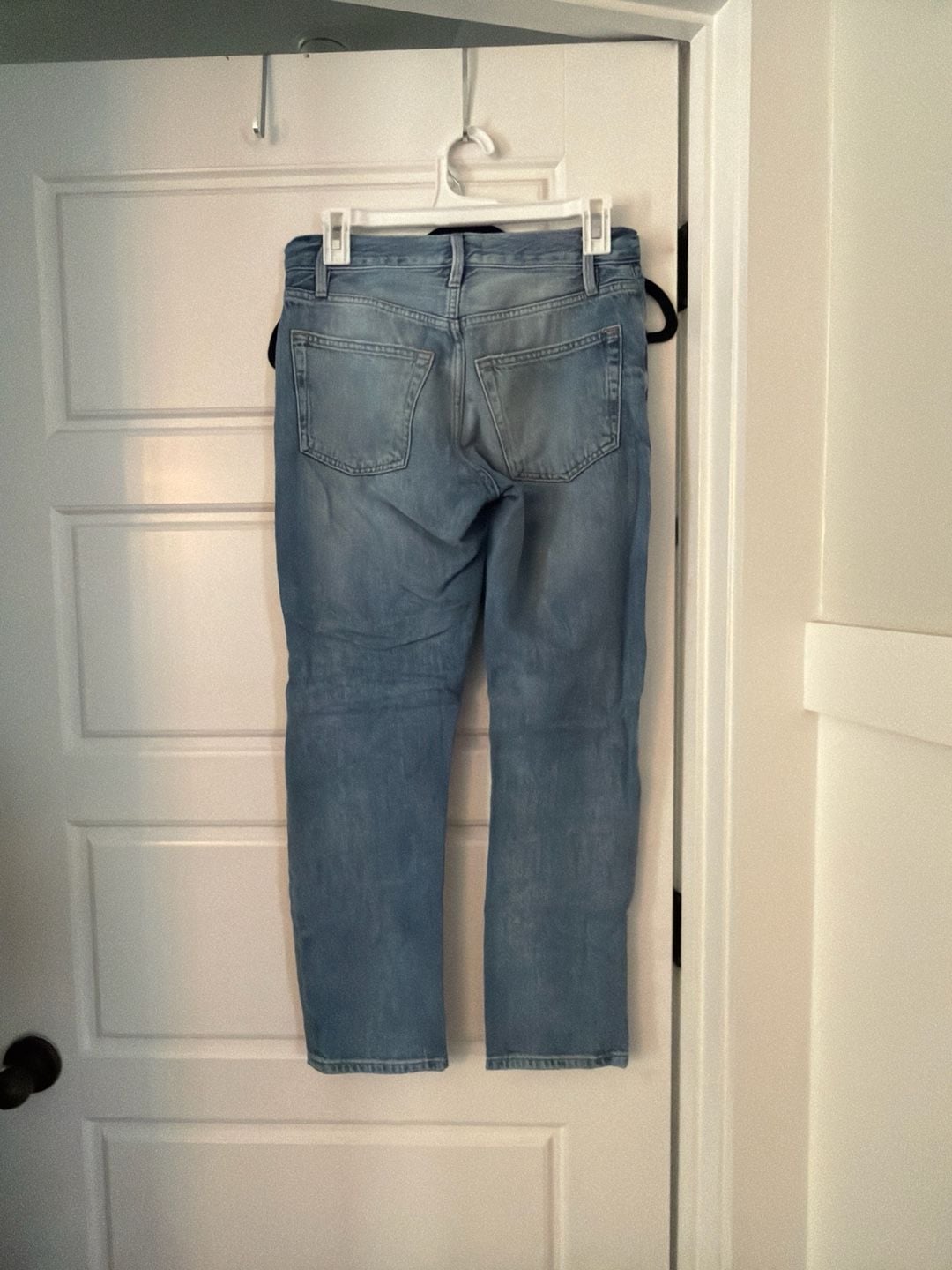 FRAME Le Original High-Rise Straight Leg Distressed Jeans in Glacier Destruct 7