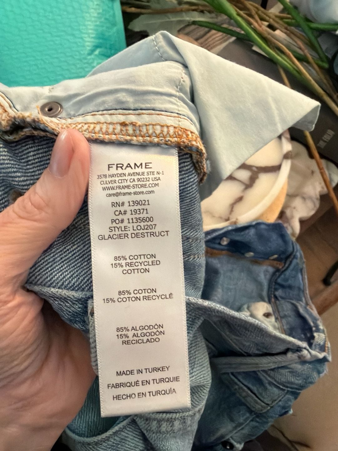 FRAME Le Original High-Rise Straight Leg Distressed Jeans in Glacier Destruct 9