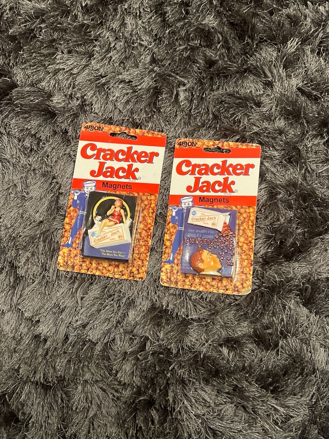 Set of 2 Vintage 1997 Cracker Jack Arjon Refrigerator Magnets NIP 1