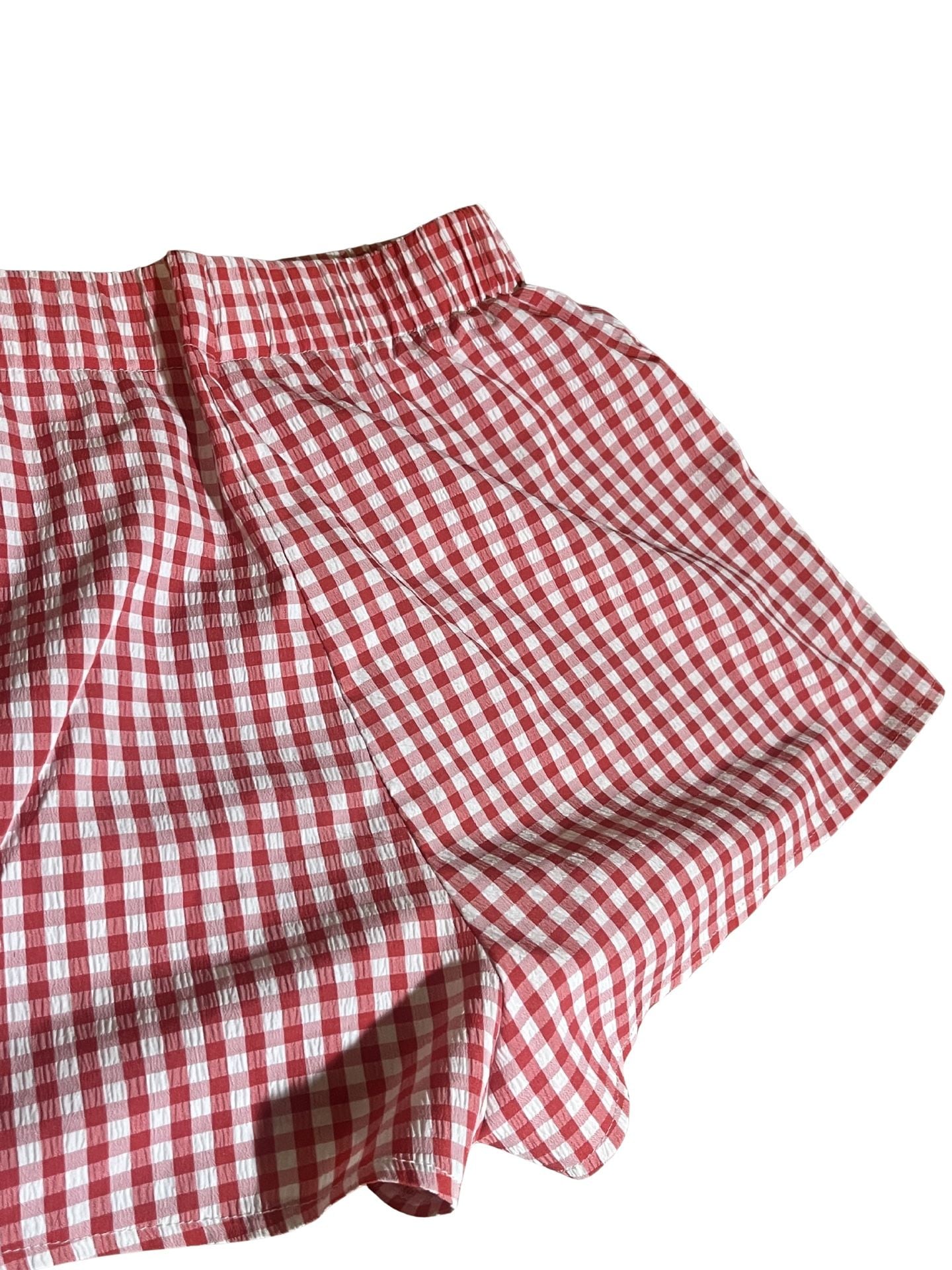 Girls Red Gingham Linen-Blend Boxer Short 2