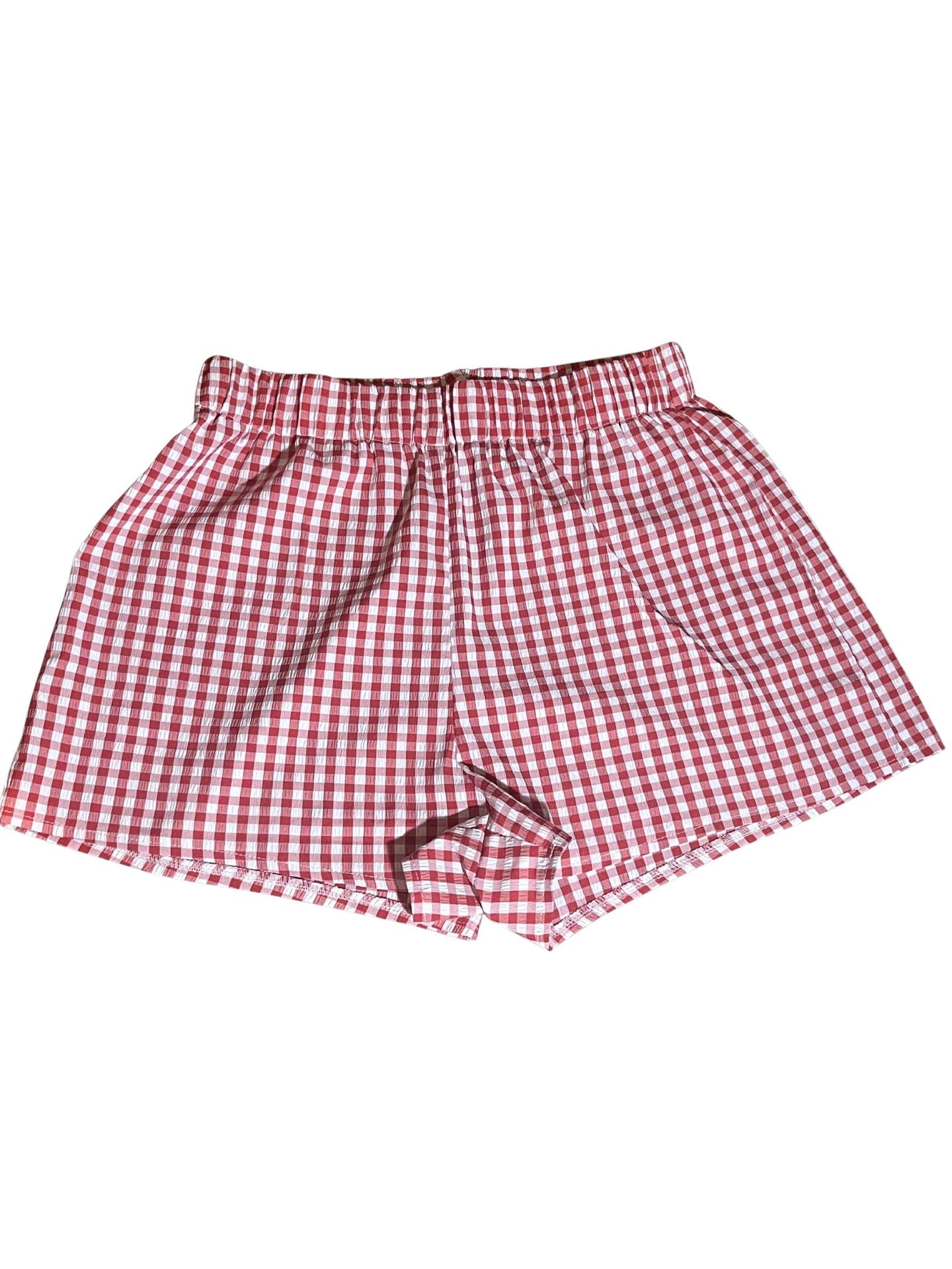 Girls Red Gingham Linen-Blend Boxer Short 3