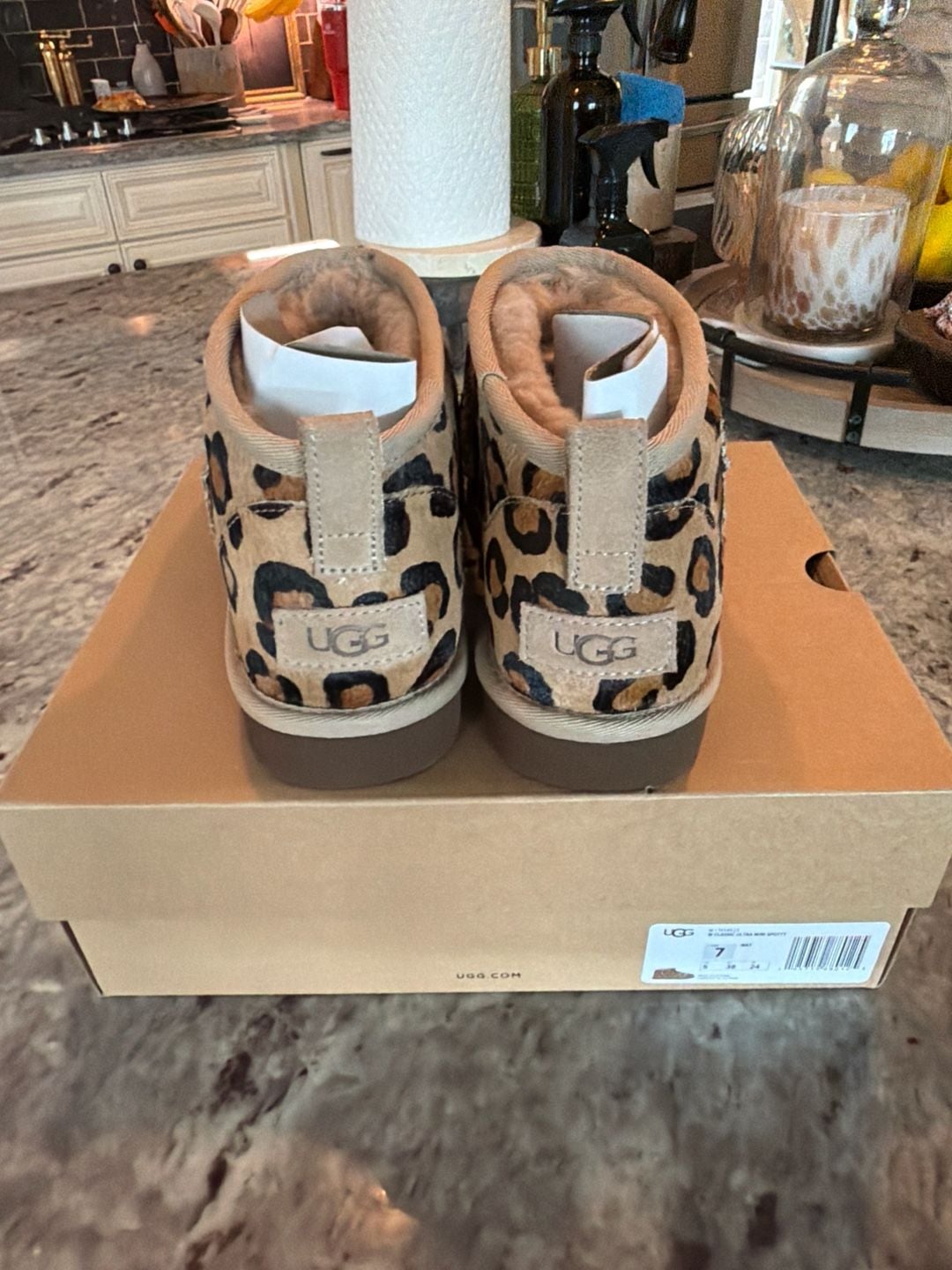 UGG Women's Classic Ultra Mini Spotty Natural Leopard Print Boots 6