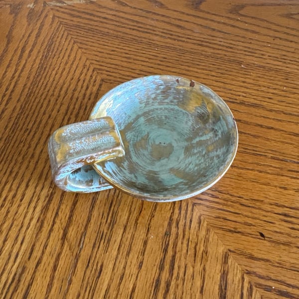 Vintage Mid Century Stangl Pottery Antique Gold and Green Single Handled Candy Dish Ashtray