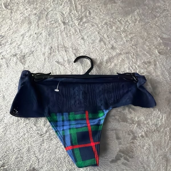 Aerie Plaid Cotton Cable Lace Thong Underwear Size Small