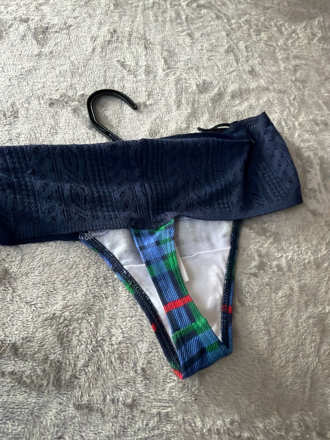 Aerie Plaid Cotton Cable Lace Thong Underwear Size Small 2