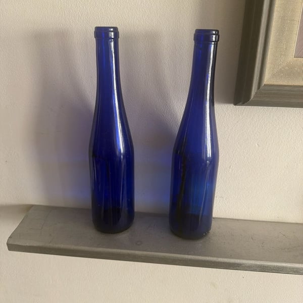 Vintage Cobalt Blue Glass Bottles - Set of 2 Stretch Hock Decorative Vases