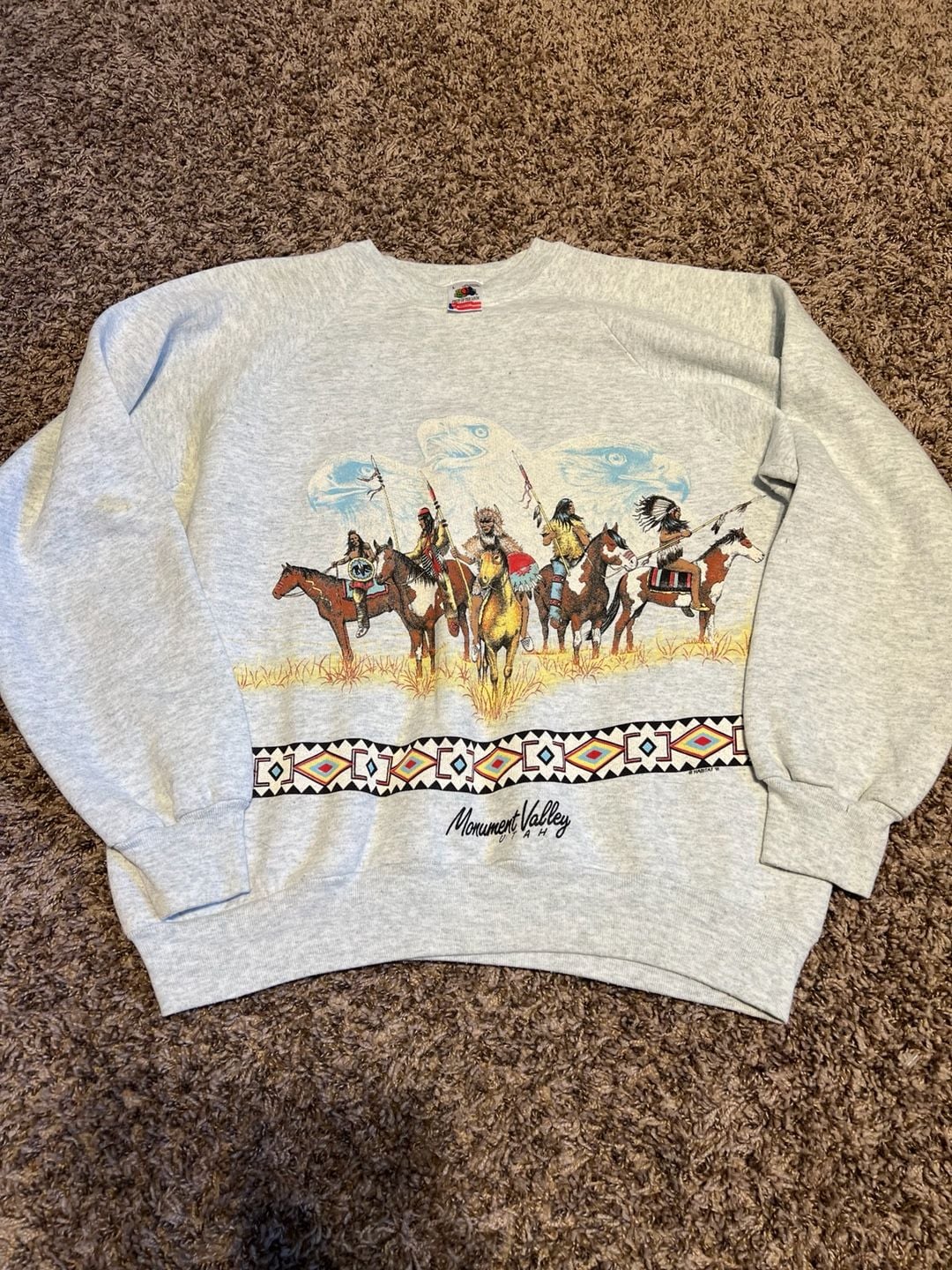 Vintage 1991 Habitat Monument Valley Utah Native American Eagle Graphic Sweatshirt 2