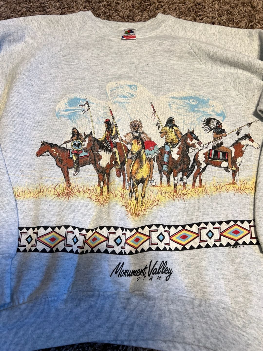 Vintage 1991 Habitat Monument Valley Utah Native American Eagle Graphic Sweatshirt 3