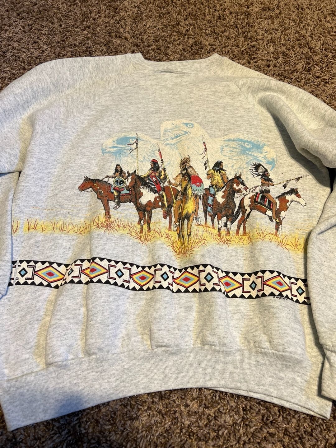 Vintage 1991 Habitat Monument Valley Utah Native American Eagle Graphic Sweatshirt 6