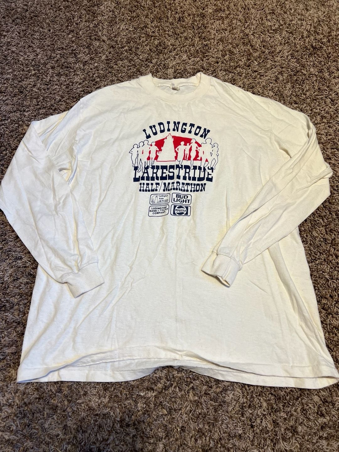 Vintage 90s Ludington Lakestride Half Marathon Pepsi Bud Light Long Sleeve T-Shirt XL 2