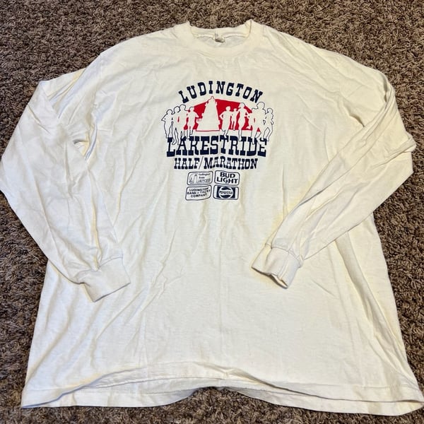 Vintage 90s Ludington Lakestride Half Marathon Pepsi Bud Light Long Sleeve T-Shirt XL