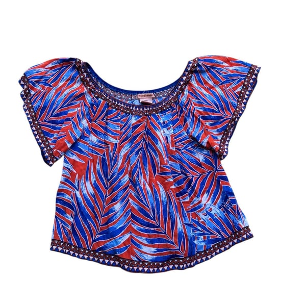 Flying Tomato Tropical Palm Print Off-the-Shoulder Peasant Top (E)