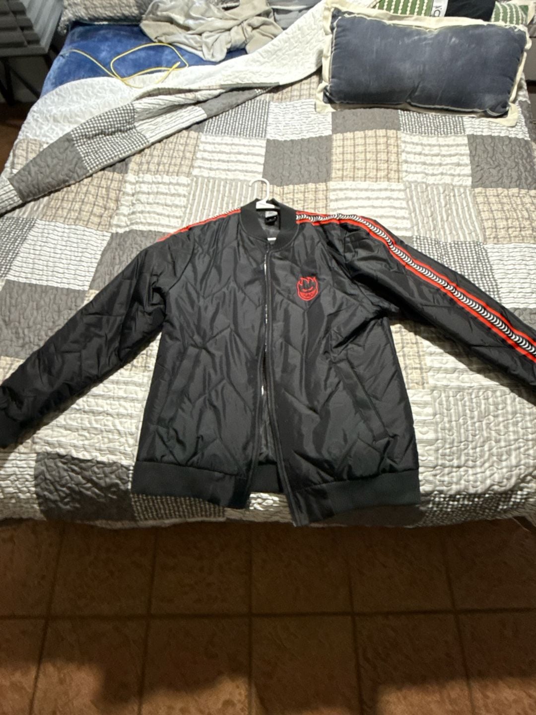 Spitfire Bighead Quilted Bomber Jacket Black and Red 2