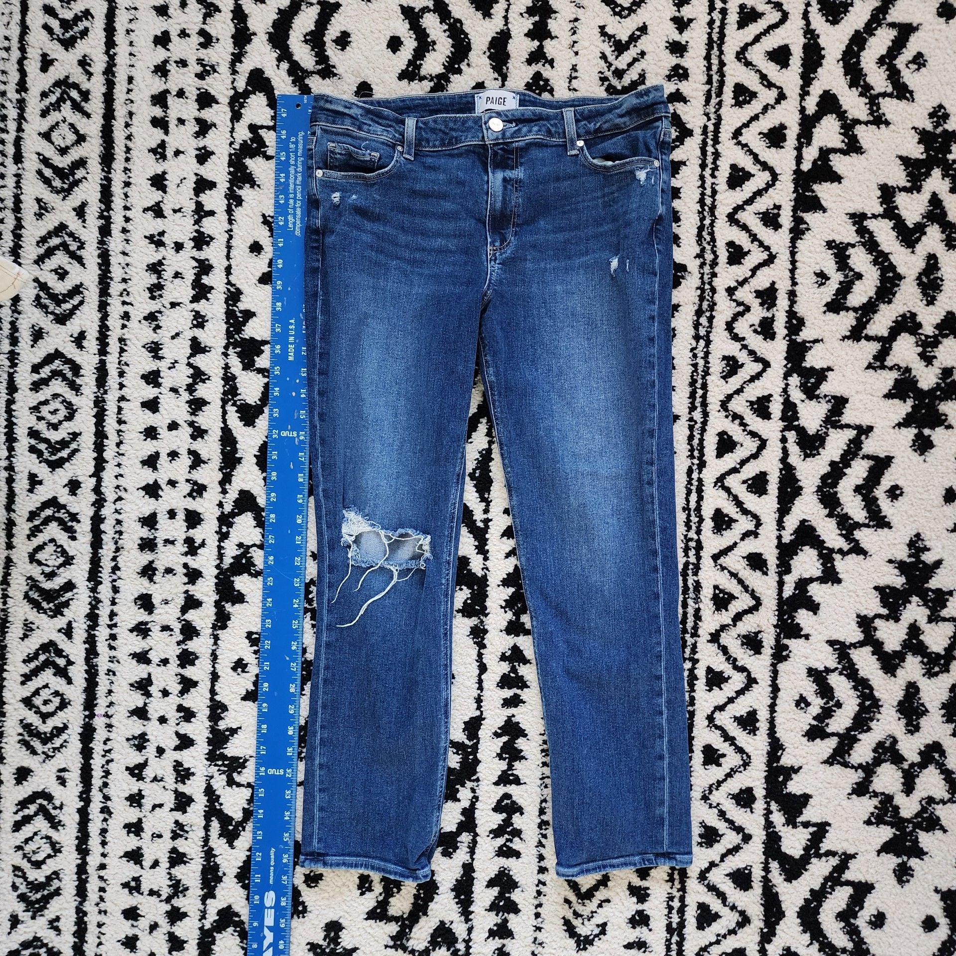 PAIGE Brigitte High Rise Slim Boyfriend Distressed Denim Jeans Size 30 6
