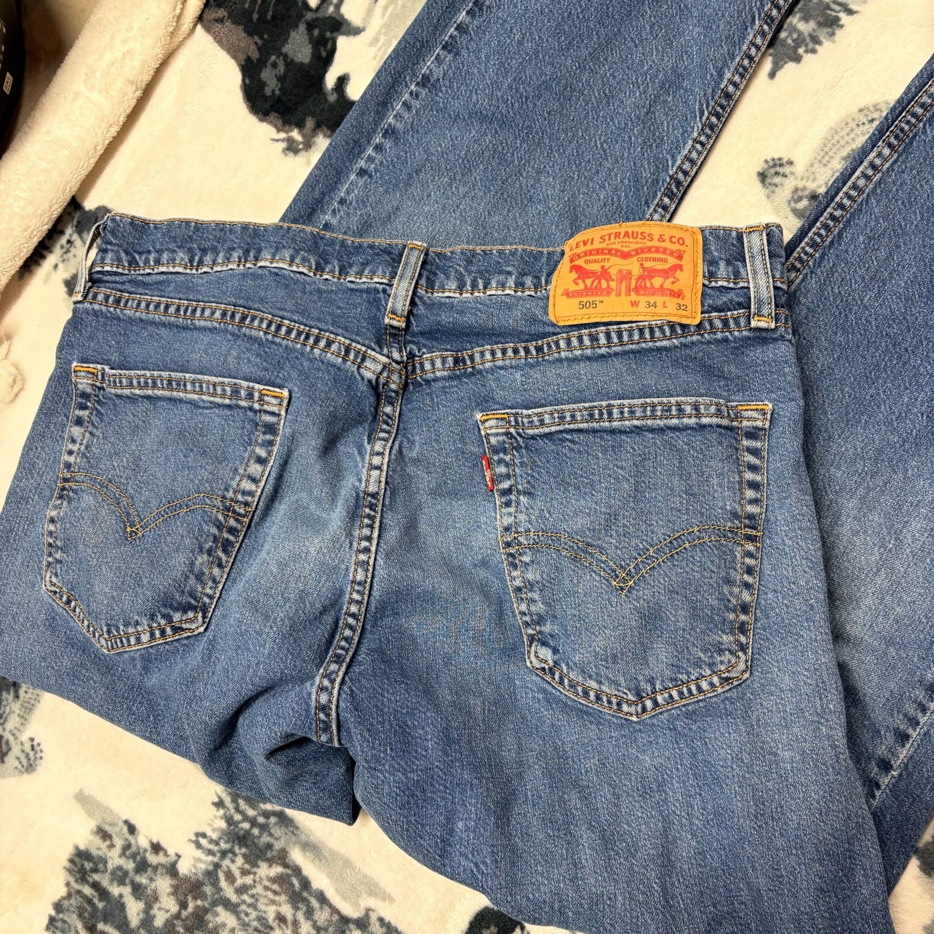 Levi's 505 Regular Fit Straight Leg Jeans Blue Denim W34 L32 4