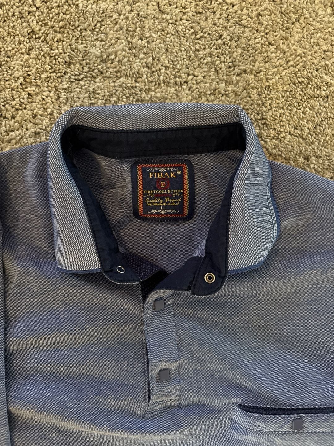 FIBAK First Collection Long Sleeve Polo Shirt with Chest Pocket - Blue Heather 3