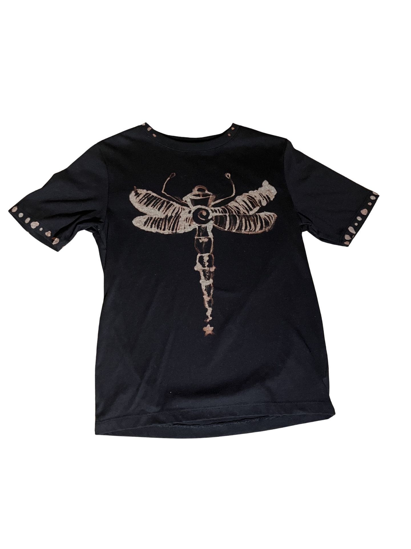 Hand-Painted Bleach Dragonfly Black Short Sleeve Girls Crop Top 2