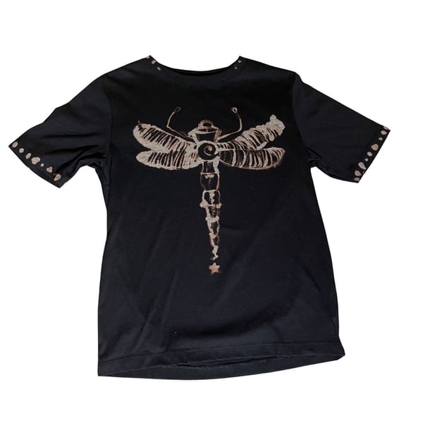 Hand-Painted Bleach Dragonfly Black Short Sleeve Girls Crop Top