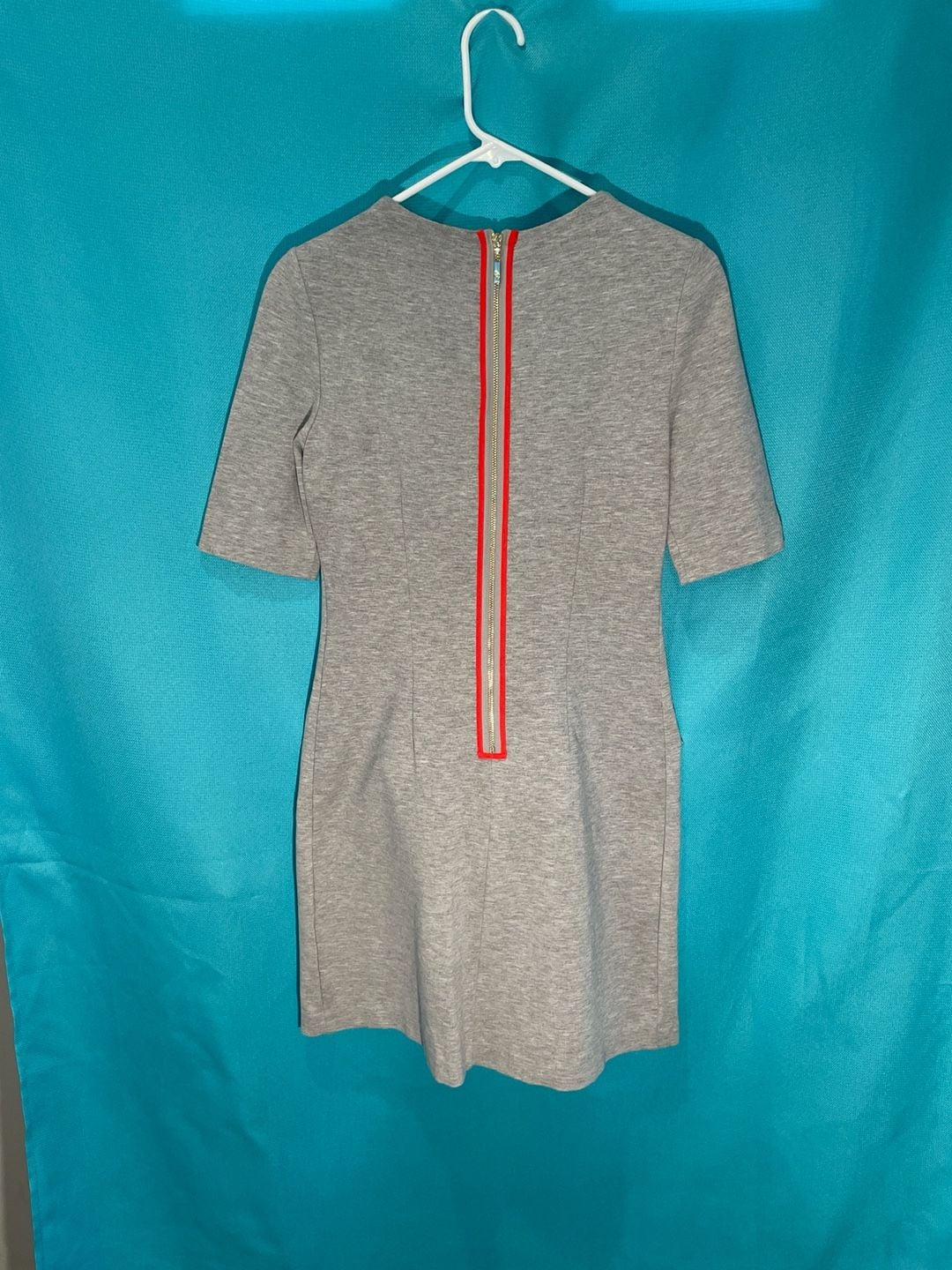 Eliza J Heather Gray Embellished Neckline Ponte Shift Dress Size 6 7