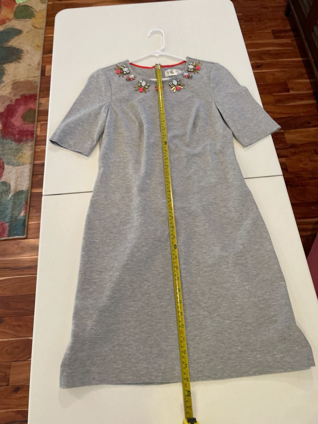 Eliza J Heather Gray Embellished Neckline Ponte Shift Dress Size 6 8