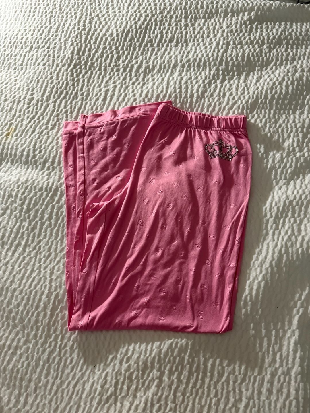 Juicy Couture Pink Rhinestone Logo Short Sleeve Notch Collar Top and Pant Pajama Set 5
