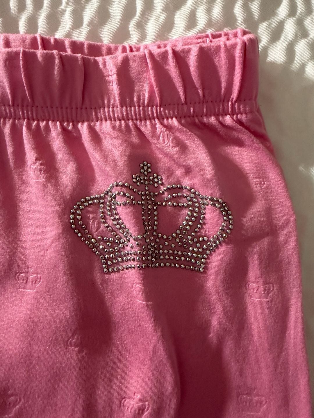 Juicy Couture Pink Rhinestone Logo Short Sleeve Notch Collar Top and Pant Pajama Set 6