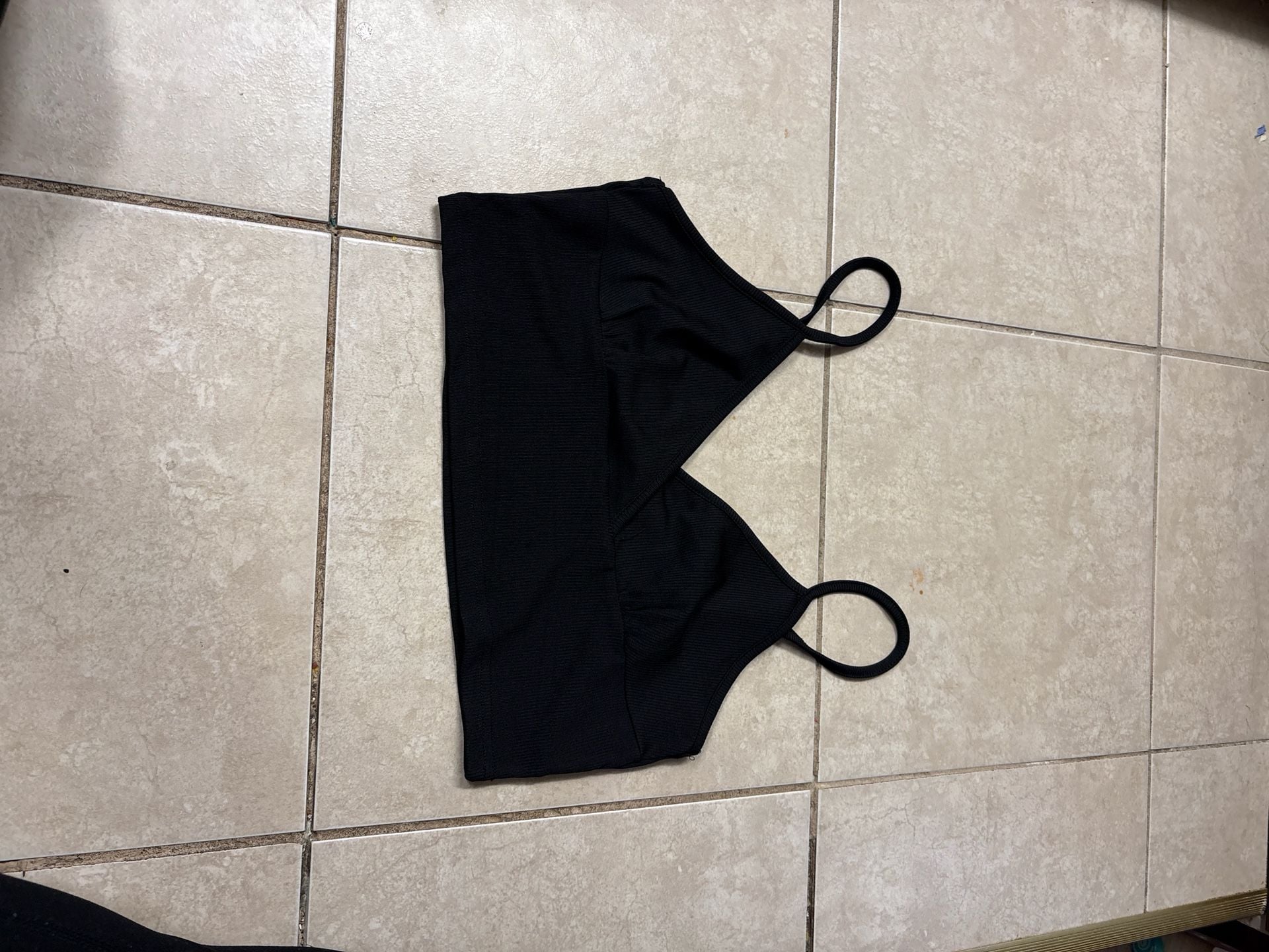 Cider Black Ribbed V-Neck Bralette Top 1