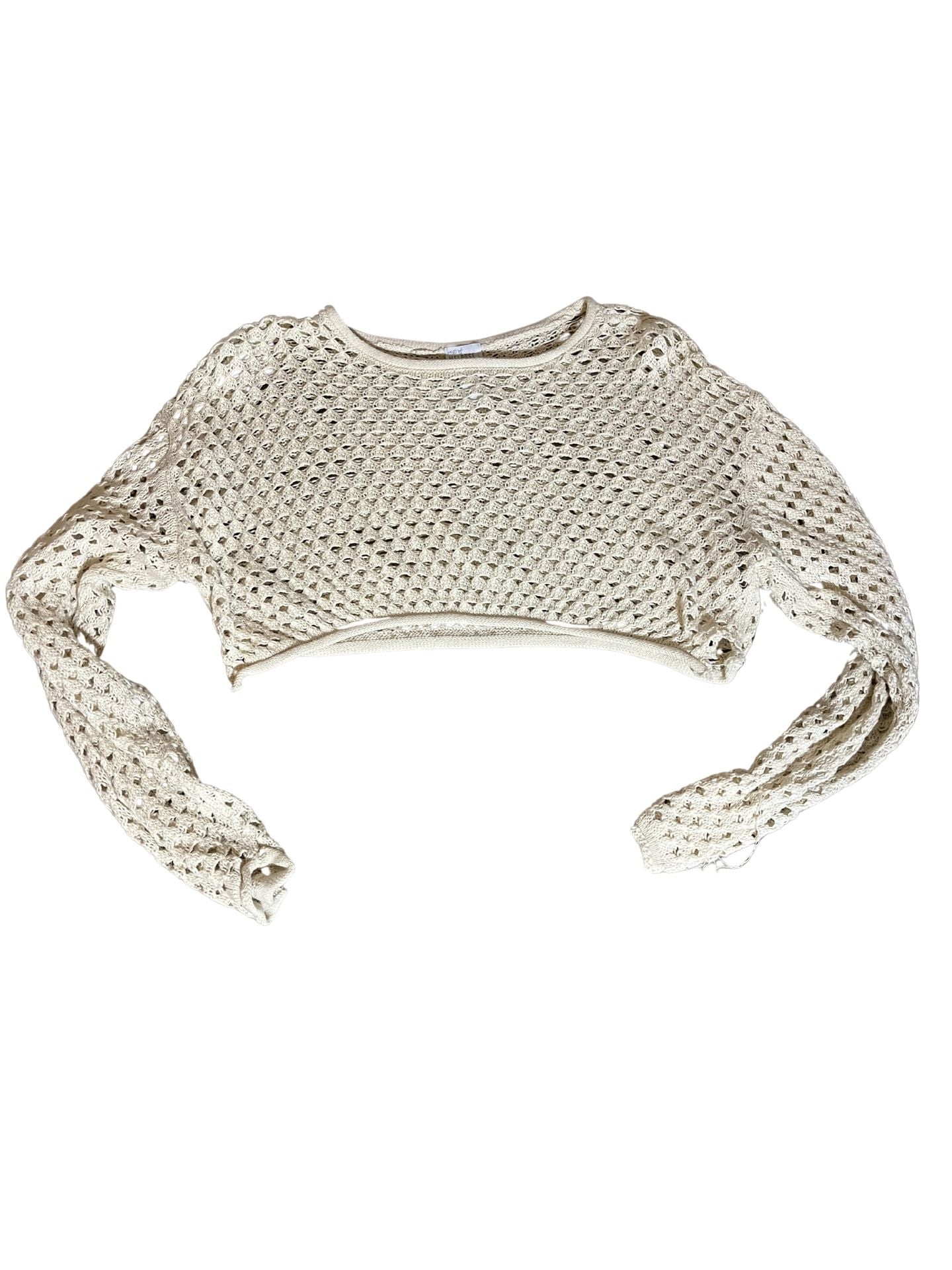 West of Melrose Beige Open-Knit Cropped Sweater 2