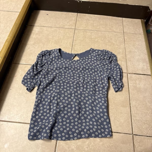 Abercrombie & Fitch Blue Floral Puff Sleeve Smocked Back Blouse