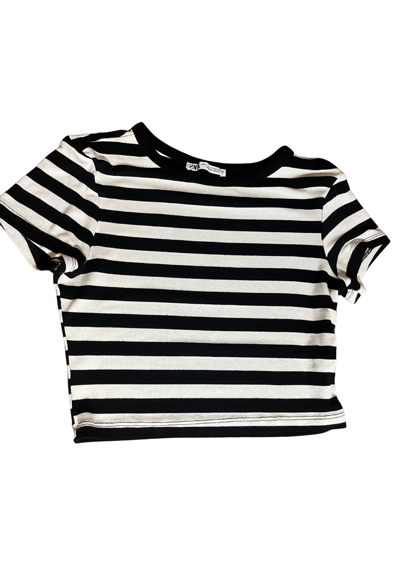 Zara Striped Short Sleeve Soft Crop Top Black and White 2