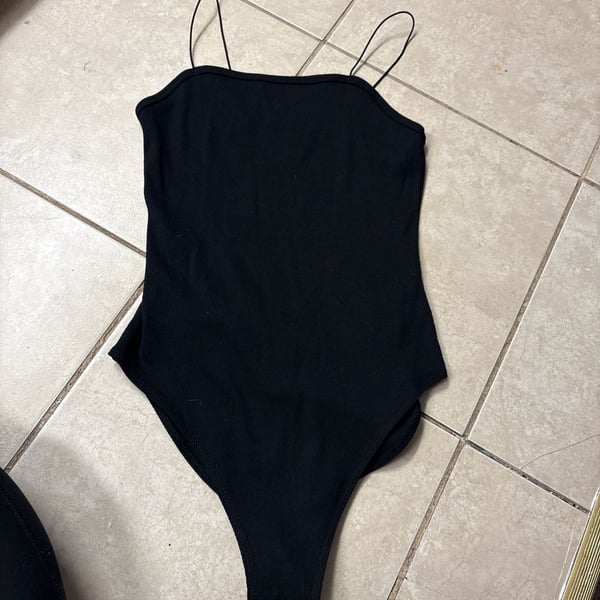 Wild Fable Black Ribbed Spaghetti Strap Bodysuit