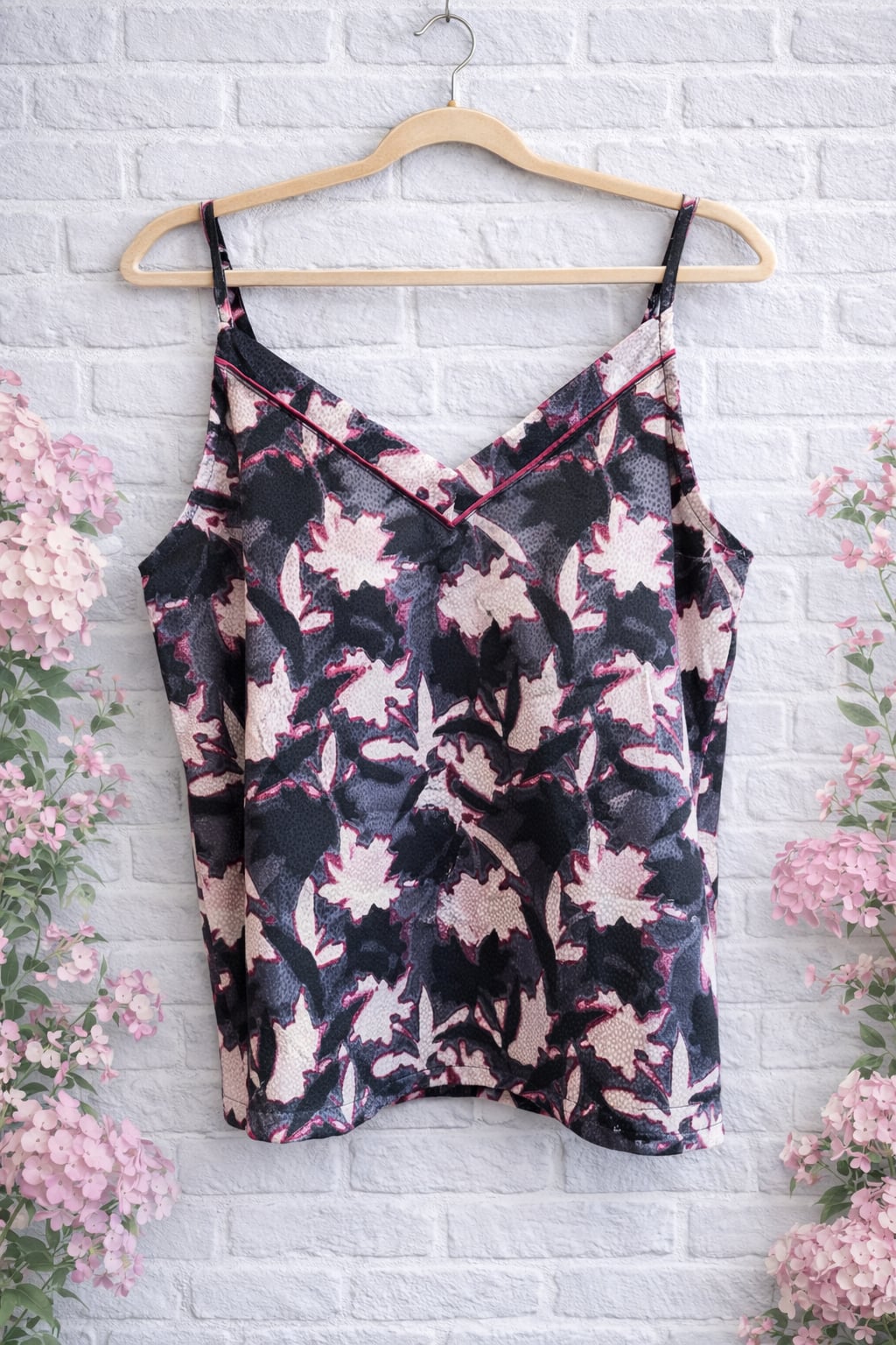 BCBGMAXAZRIA Women's Sleeveless Floral Print V-Neck Cami Tank Top - Size M 2