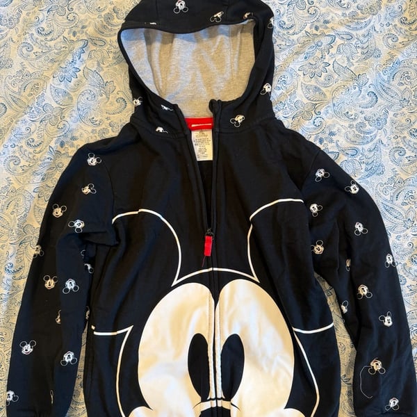 Disney Mickey Mouse Kids Full Zip Big Face & All-Over Print Hoodie Size 7/8