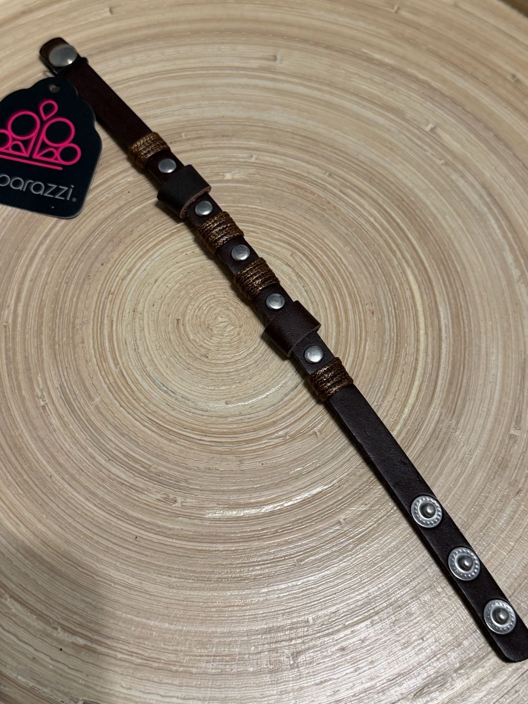 Paparazzi Road Burner Brown Leather Studded Snap Wrap Bracelet 3
