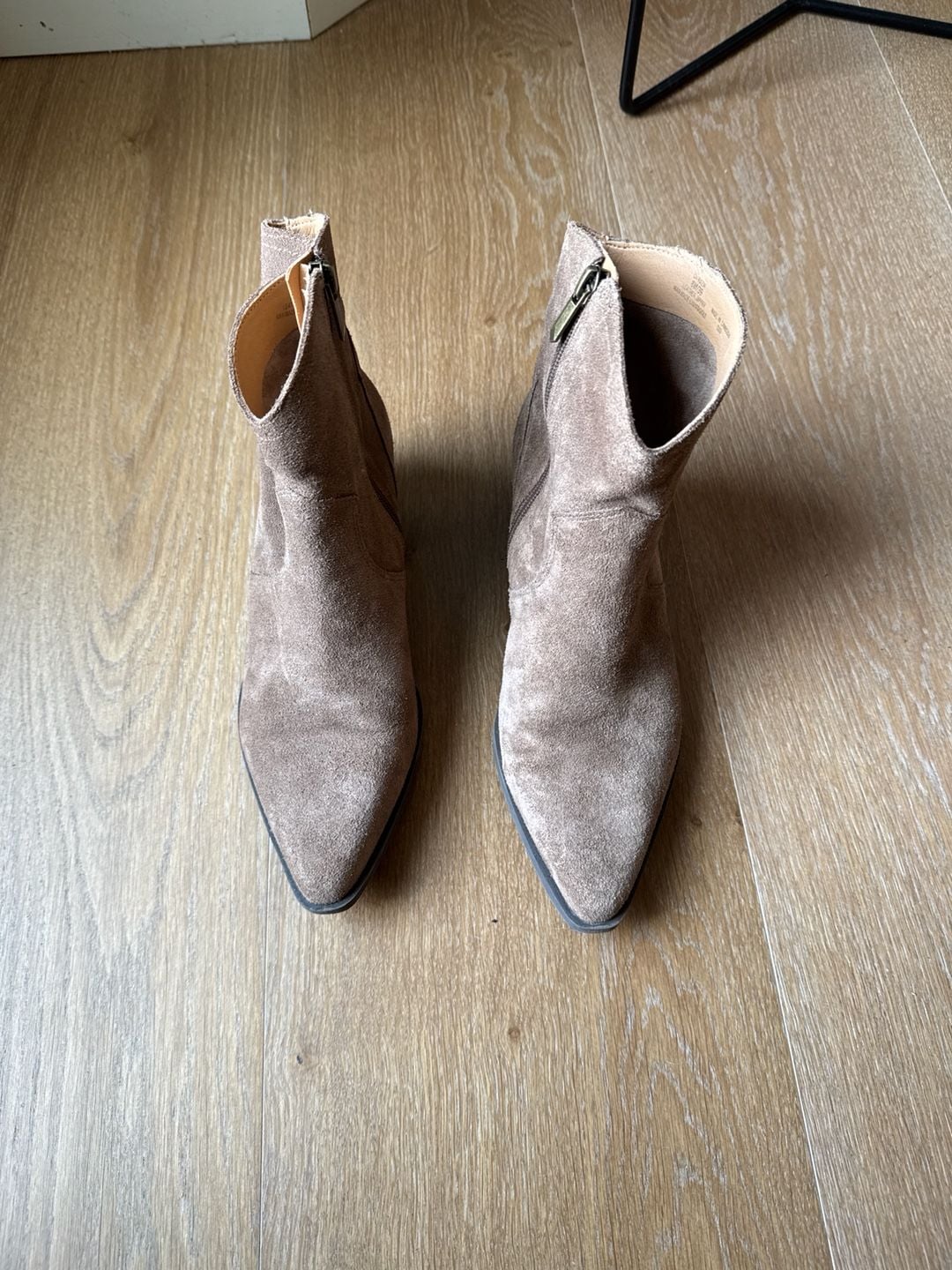 Crown Vintage Suede Pointed Toe Ankle Booties in Taupe 2