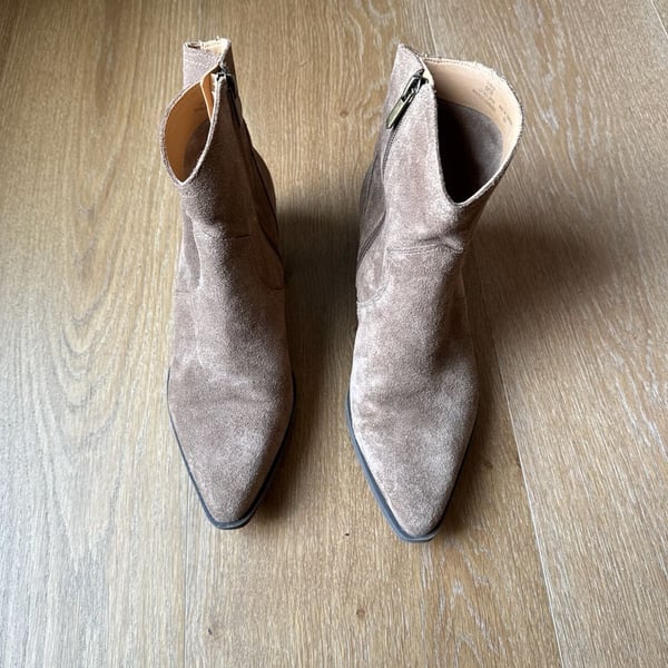 Crown Vintage Suede Pointed Toe Ankle Booties in Taupe