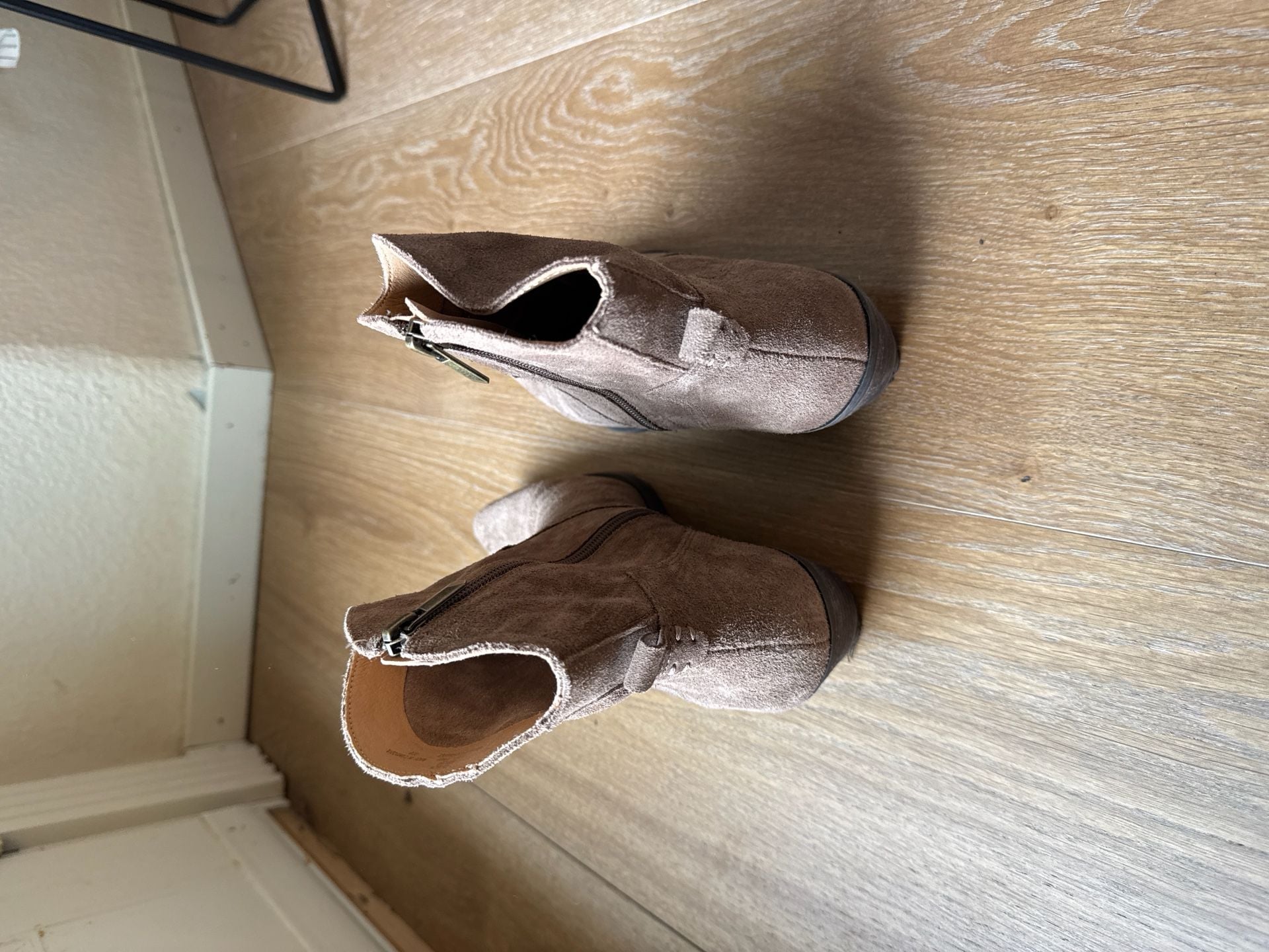 Crown Vintage Suede Pointed Toe Ankle Booties in Taupe 4