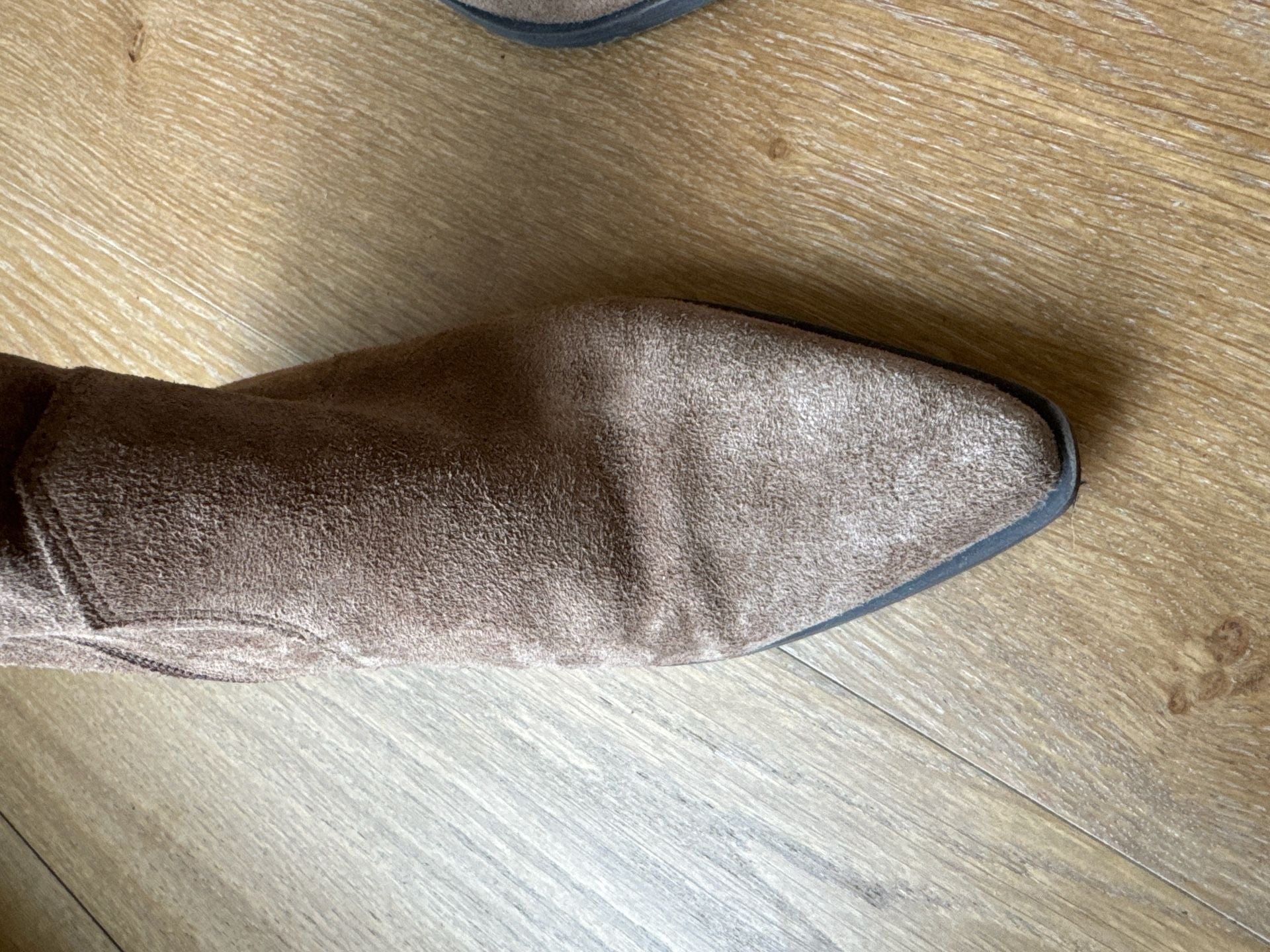 Crown Vintage Suede Pointed Toe Ankle Booties in Taupe 9