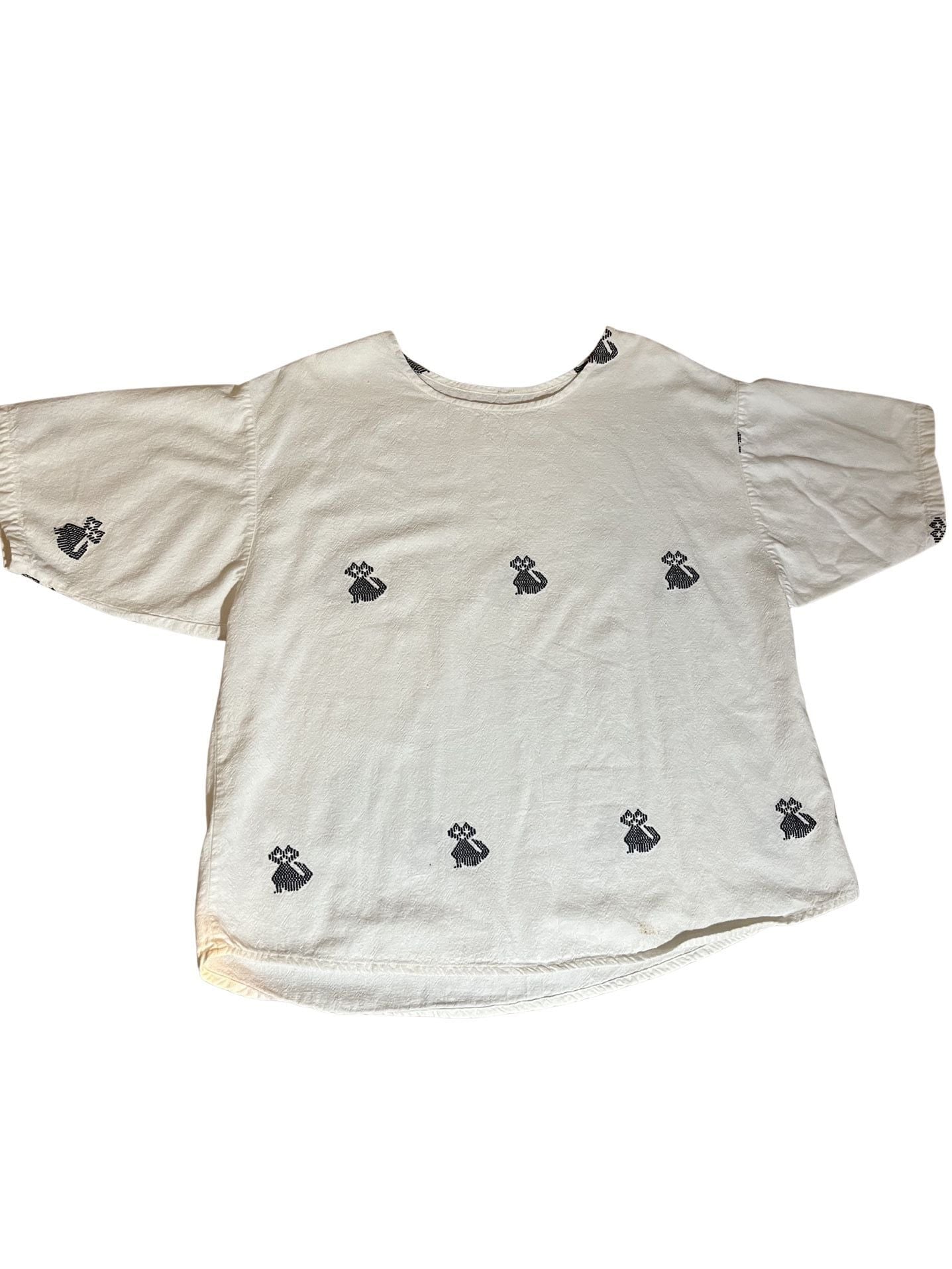 White Embroidered Animal Icon Short Sleeve Shell Top 2