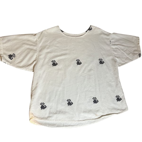 White Embroidered Animal Icon Short Sleeve Shell Top