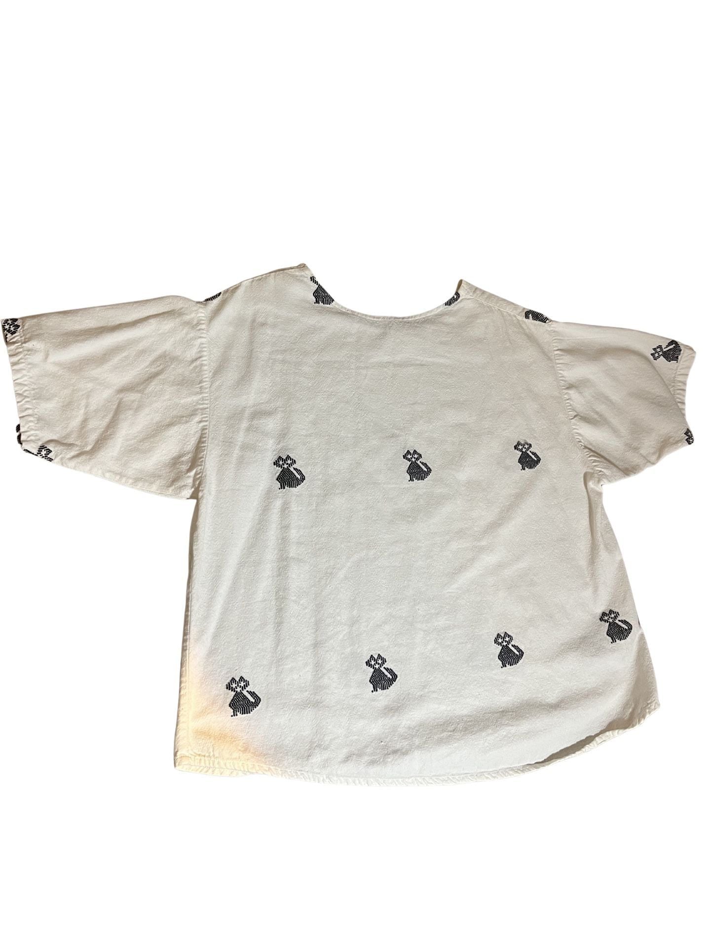 White Embroidered Animal Icon Short Sleeve Shell Top 3